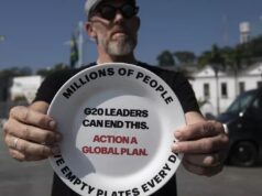 Activists Protest in Rio Near G20 Summit Venue with Empty Plates Symbolising Hunger