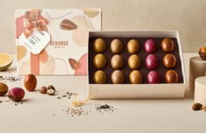 Handcrafted dark chocolate praline Easter eggs are adorned with shimmering gold leaf, a seasonal delight from XO Chocolate London. Chocolatier Robert Kingdon believes this addition enhances the quality and texture of the treat